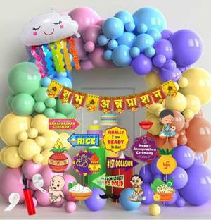 R2R Annaprashan Rainbow Theme Decoration Set with Pastel Balloon & Banner Cutouts