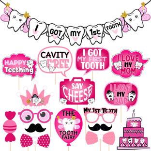 Prihit I Got My First Tooth Photo Booth First Tooth Decoration Item for Baby-Pack of 17