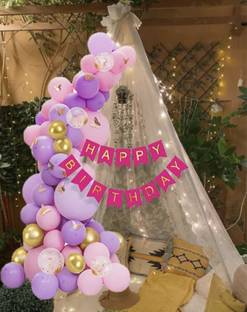 prihek Birthday Room Decoration Set With White Decoration Net, Led Fairy light