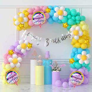 TOYXE Happy Birthday Balloons Cursive Banner Stars Flower Clip Combo