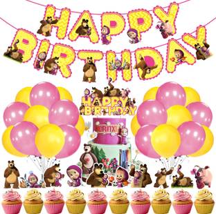 ZYOZI Cartoon Birthday Theme,Masha and the Bear Theme Birthday Party Decoration Set 37