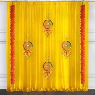 P-Yog Haldi Decoration Items Yellow Curtains Backdrop Marriage Decoration Pooja Items