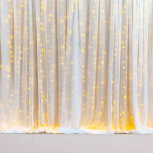 Fun and Flex White Curtain Net for Decoration - 4Pcs Combo White Net with Led Fairy Lights
