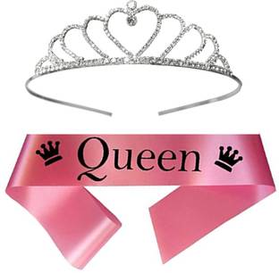 Unique Creations Queen Pink Sash with heart crown Tiara For WOmen & Girls