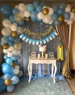 PARTY MIDLINKERZ Blue 1st Birthday Decoration kit items Combo - 90 Pcs for Birthday combo pack