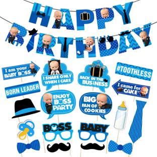 ZYOZI Baby Boss Party Supplies, Boss Baby Birthday Party Decorations for Boys with Happy Birthday Banner Photobooth Props (Pack of 19)