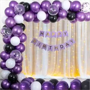 PARTY MIDLINKERZ Net Happy Birthday Decoration kit Combo - 49 Pcs with Led Light and Net Curtain