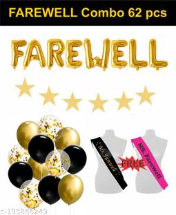 Naveen Decoration 62 pcs- Farewell Foil Banner, Balloons, Confetti, Paper Stars