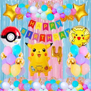 Crazykart 4th Fourth Four Happy Birthday Pikachu Pokemon Combo For Party Decoration Item