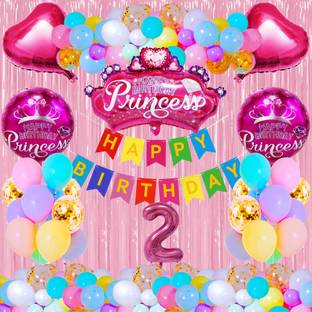 Crazykart 2nd Second Two Happy Birthday Princess Crown Combo Kit For Party Decoration Item