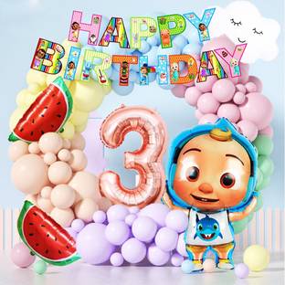 PopTheParty Cocomelon BannerTheme With Pastel Balloon 3rd Birthday Decorations item for Kids