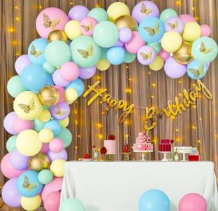 PARTY MIDLINKERZ Multicolor 81Pcs Happy Birthday Decoration Kit With White Net and Led Light