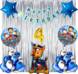 ZAMBOOREE Blue Chase PAW Patrol Theme Balloons - Ultimate 4th Birthday Decoration Kit