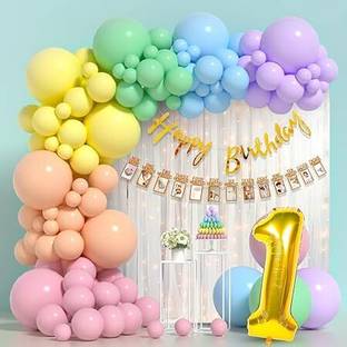 PARTY MIDLINKERZ 1st First Happy Birthday Decoration kit items 58 Pcs for Birthday combo pack