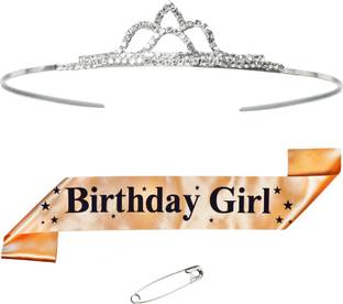 Unique Creations Birthday Girl Gold Sash & Diamond Studded Crown/Tiara For Girls & Womens