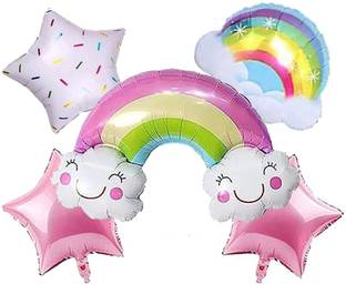 PopTheParty Happy Birthday RainbowCloud Foil Balloon for Birthday Theme Party Decoration kit