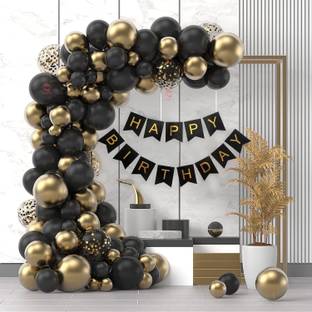 Probang Solid Birthday Decoration Combo Set Banner,Balloons With Pump & Glue Dot (Pcs Of 61) Balloon