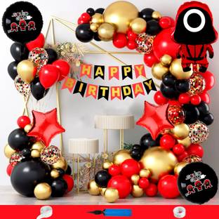 Choice Corner Happy Birthday Decoration Combo Squid Game Theme With Confetti Metallic Balloons