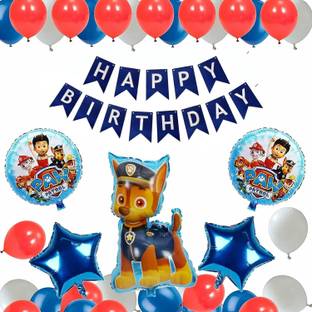 ZAMBOOREE Paw Chase Patrol Theme Balloon Paper Banner Birthday Decoration Set of 36 Pcs