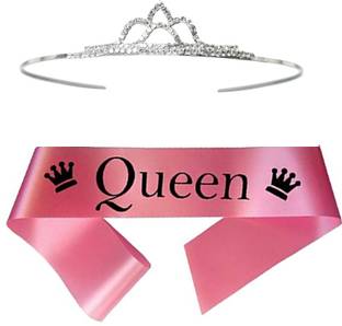 Unique Creations Queen Pink Sash with Diamond crown Tiara For WOmen & Girls