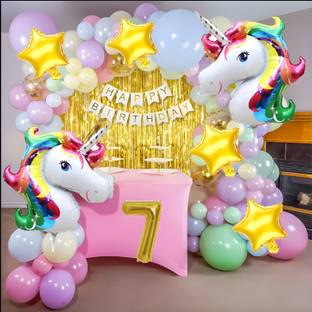 groovy dudz 7th Unicorn Theme Birthday Decoration Combo Kit for Girls (Set of 67)