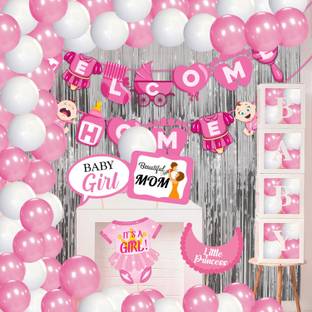 ZYOZI Baby Girl Welcome Home Decoration Kit for Baby Shower/Welcome Party(Pack of 43)
