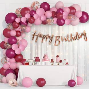 PARTY MIDLINKERZ Burgandy Theme Birthday Decoration kit Set Items with Led Light for Girls, Wife