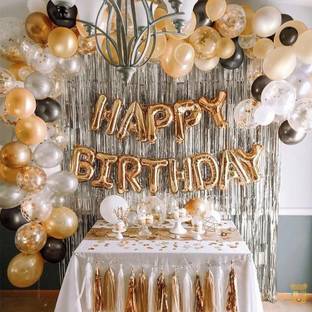 PARTY MIDLINKERZ Golden Theme Birthday Balloon Decoration Kit Set Items for Girls, Boys, Wife