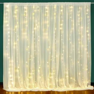 PARTY MIDLINKERZ White Net Curtain Birthday Decoration Items LED Lights Hooks for Kids & Adults