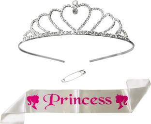 Unique Creations Princess White Sash -Heart Diamond Crown for Birthday for Girls & Womens Kids