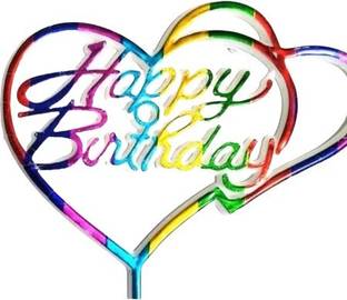 Super Easy Multicolor Heart Shaped Plastic Happy Birthday Cake Topper