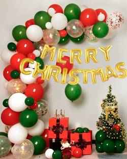 R G ACCESSORIES Solid Merry Christmas Theme Decoration Red Green White Balloons Pack of 54 Balloon