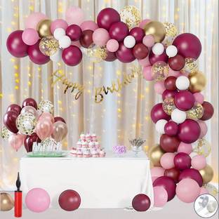 ANILOONS Florid Birthday Decoration Kit for Girls - Burgundy White & Pink Pastel