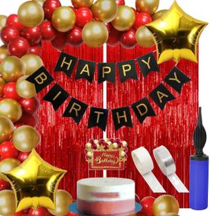 R G ACCESSORIES Golden Red Balloons Happy Birthday Decoration Kit [Pack Of 61]