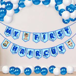 ज़्योज़ी First Hair Cut/ Mundan Ceremony Decorations Item- Banner & Balloons (Pack Of 26)