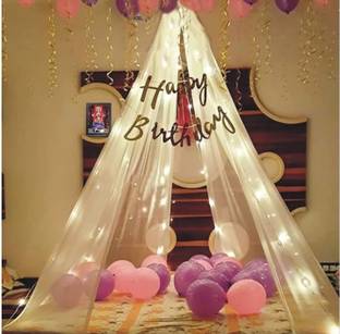 FLIPZONE Net Curtain With Led Light For Birthday Decoration With Purple & pink set of 33