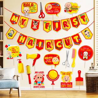 ZYOZI My First Hair Cut/ Mundan Ceremony Decorations-Banner & Photo Booth (Pack Of 17)