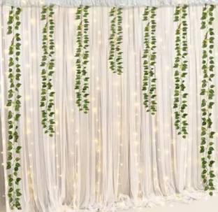 FLIPZONE White Net Curtain For Decoration with Led Light, green leaves