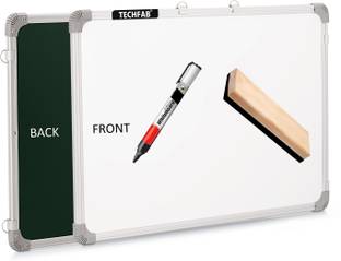 Techfab Non Magnetic 2x3 Ft Dual Sided White Board & Chalk Board with Duster & Marker" White, Green board