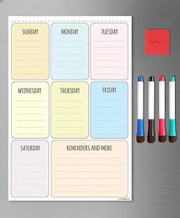 Lifekrafts Magnetic Dry Erase Writing Board Sheet For Refrigerator - For Notes, Reminders and Planning, Good Size 17*11 Inches ( 42*27 cms ), 3 PENS FREE , Weekly Message Board, Notepad , Writing Pad , White board