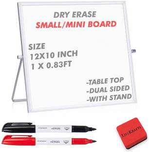 Lifekrafts Small Double-Side Whiteboard with Stand, Tabletop Portable Whiteboard Easel for Office Desk, Kids, Home, School, Student (10x12 inches) or (25.4x30.4cms) 2 Pens,1 Eraser White board