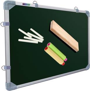 Eduway Non Magnetic 1.5X2 ft. Green Whiteboard Sliding Hanging Clips with Robust Aluminium Frame Finishing,Excellent Erasibility with No Ghost-marks, High Scratch-resistance and Maximum Readability with Minimum Glare Along with 1 Wooden Duster,2 Chalk Holder & 25 Chalk Green, White board