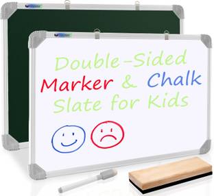 Eduway Non Magnetic Glossy Marker Board and back side Chalk surface White, Black board