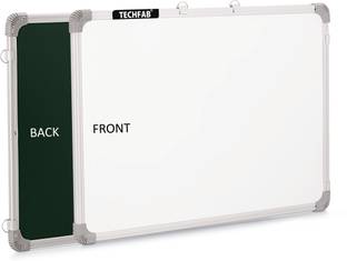 Techfab 3x4 Feet Non-Magnetic Double-Sided Whiteboard and Chalkboard | Ideal Use for Home, Office, Kids with Hanging Clips, Robust Aluminum Frame and Smooth Melamine Surface Green, White board