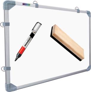 Eduway Non Magnetic 1.5x2 Ft. Double Sided Whiteboard with Duster and Marker | Front Dry Erase Marker & Reverse Chalk Board | Glossy Surface |Robust Aluminum Frame|(45x60 cms) Whiteboards
