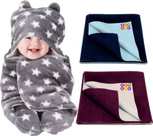 BeyBee Printed Single Hooded Baby Blanket for  Mild Winter