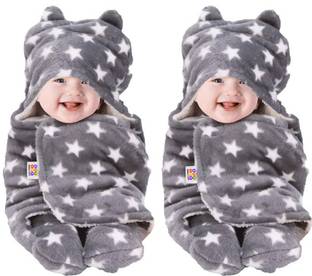 BeyBee Printed Single Hooded Baby Blanket for  Mild Winter