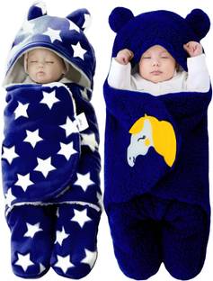 BRANDONN Printed Single Hooded Baby Blanket for  AC Room