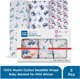 MeeMee Printed Single Swaddling Baby Blanket for  Mild Winter