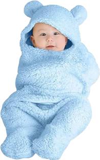 BUMTUM Solid Crib Hooded Baby Blanket for  AC Room